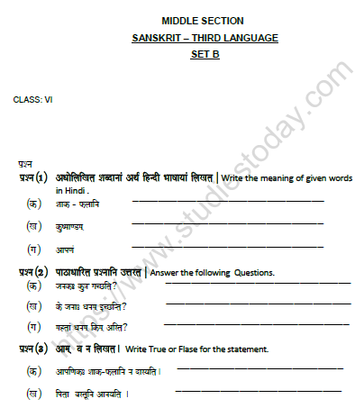 CBSE Class 6 Sanskrit Worksheet Set E Solved